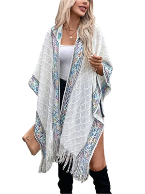 Fringe Half Sleeve Hooded Poncho