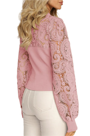 Lace Patchwork Round Neck Long Sleeve Blouse