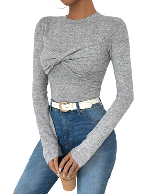 Twisted Round Neck Long Sleeve T-Shirt