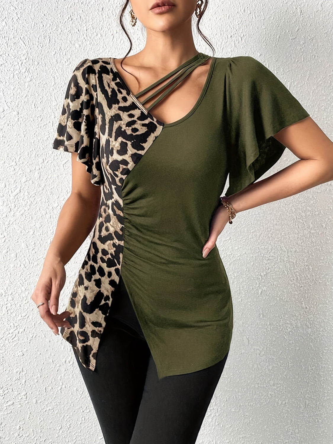 Leopard Flutter Sleeve Shirt