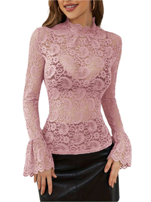 Mock Neck Long Sleeve Lace Top