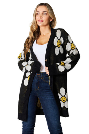 Floral Button Down Longline Cardigan