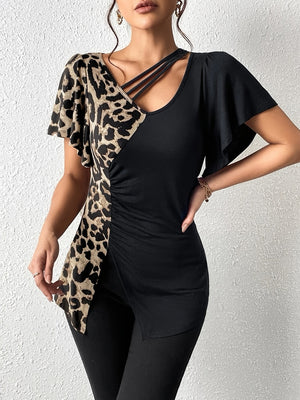 Leopard Flutter Sleeve Shirt