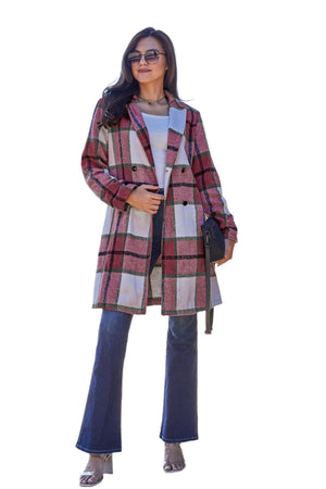 Full Size Plaid Button Up Lapel Collar Coat