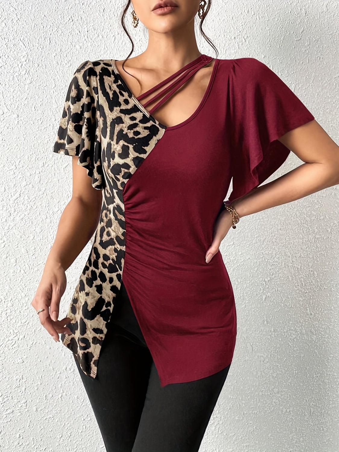 Leopard Flutter Sleeve Shirt