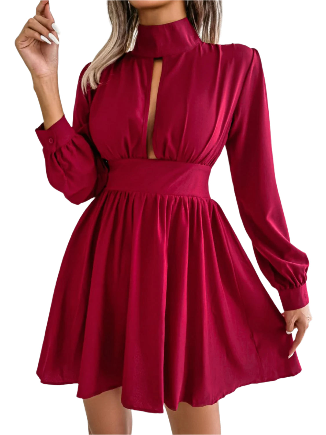 Cutout Turtleneck A-Line Mini Dress