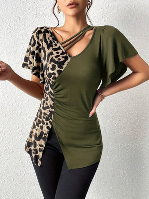 Leopard Flutter Sleeve Shirt