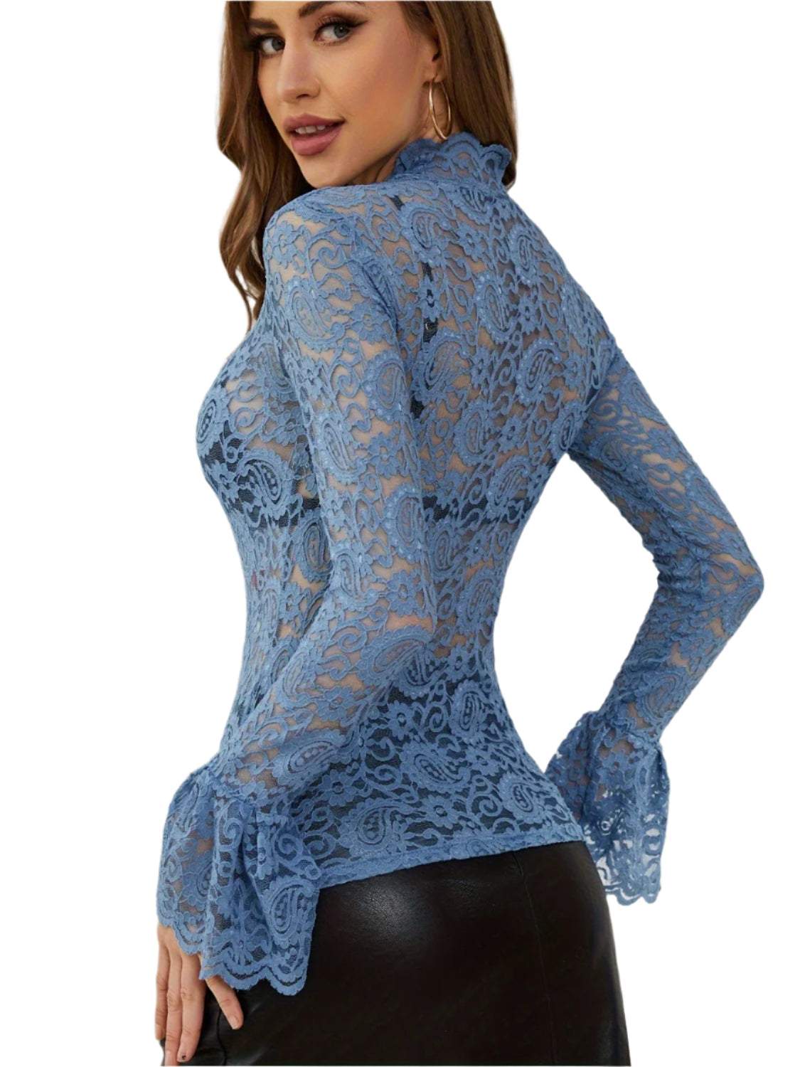 Mock Neck Long Sleeve Lace Top