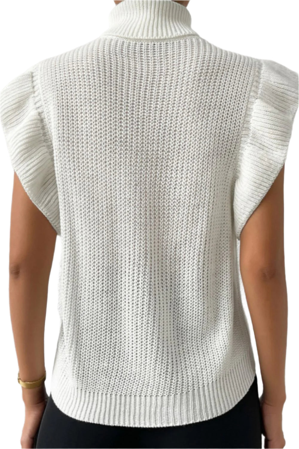 Cable-Knit Turtleneck Cap Sleeve Sweater