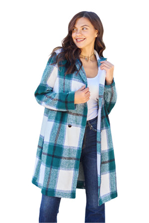 Full Size Plaid Button Up Lapel Collar Coat