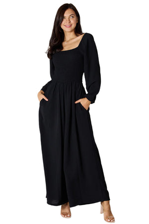 Square Neck Jumpsuit with Pockets