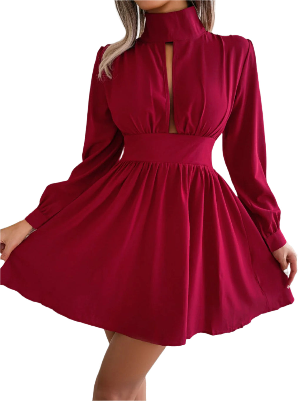 Cutout Turtleneck A-Line Mini Dress