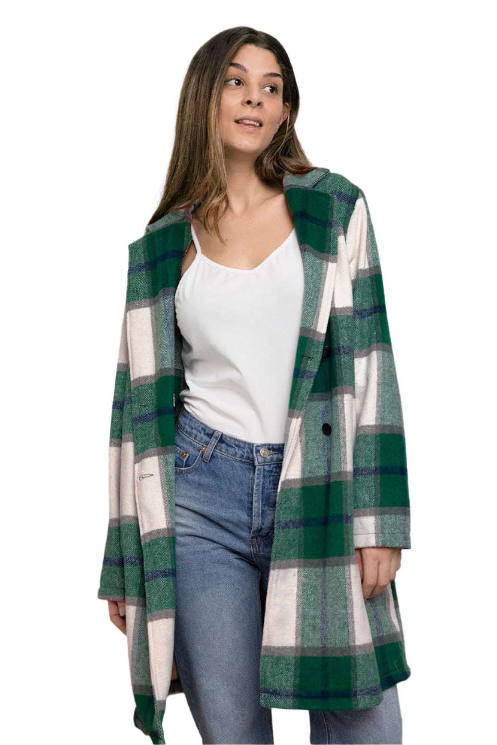 Full Size Plaid Button Up Lapel Collar Coat