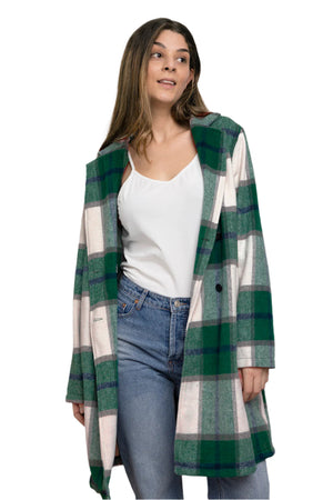 Full Size Plaid Button Up Lapel Collar Coat