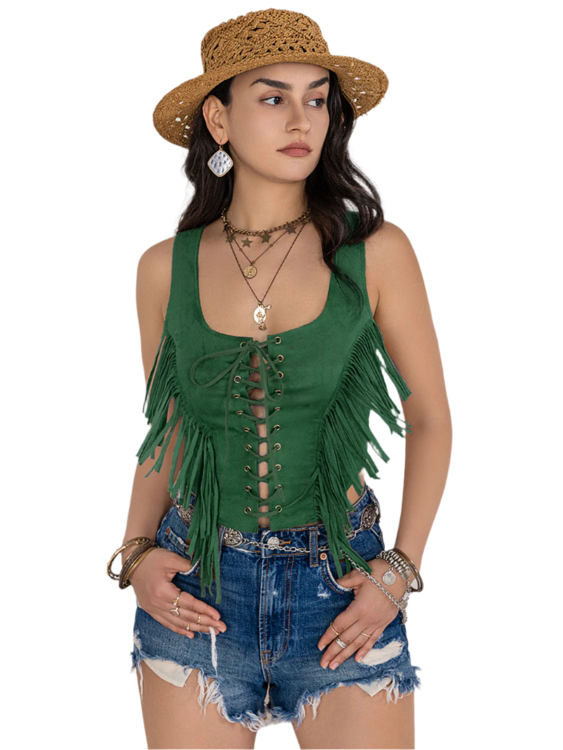 Fringe Lace-Up Wide Strap Tank