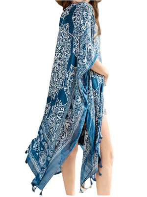 Tassel Printed Open Front Cardigan