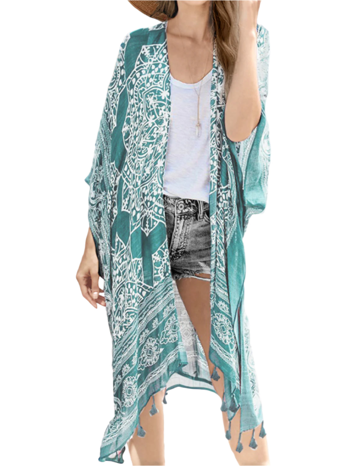 Tassel Printed Open Front Cardigan