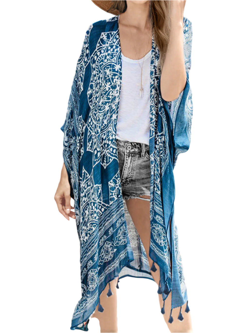 Tassel Printed Open Front Cardigan