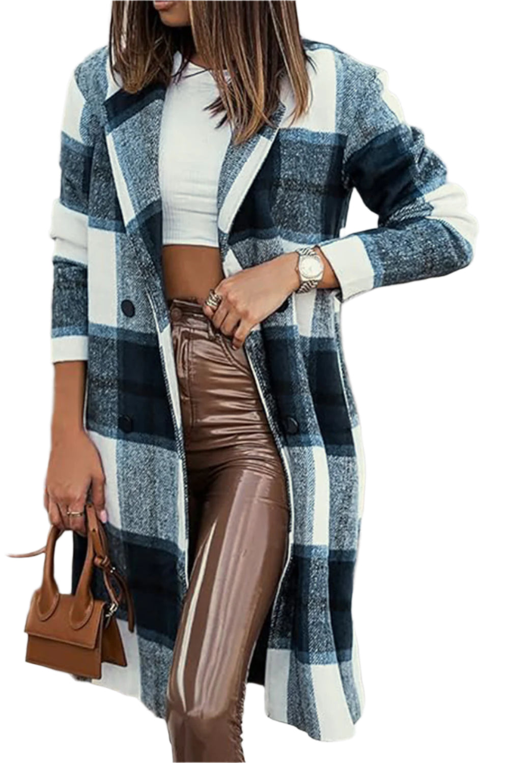 Full Size Plaid Button Up Lapel Collar Coat