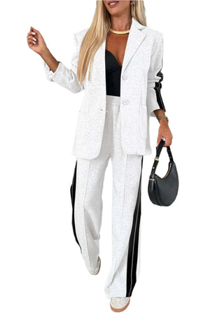 Contrast Lapel Collar Top and Pants Set